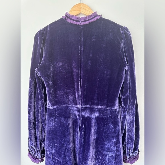 LISOU Gig Ruffle Long Sleeve violet purple Velvet Dress 6 NWT - Picture 9 of 14